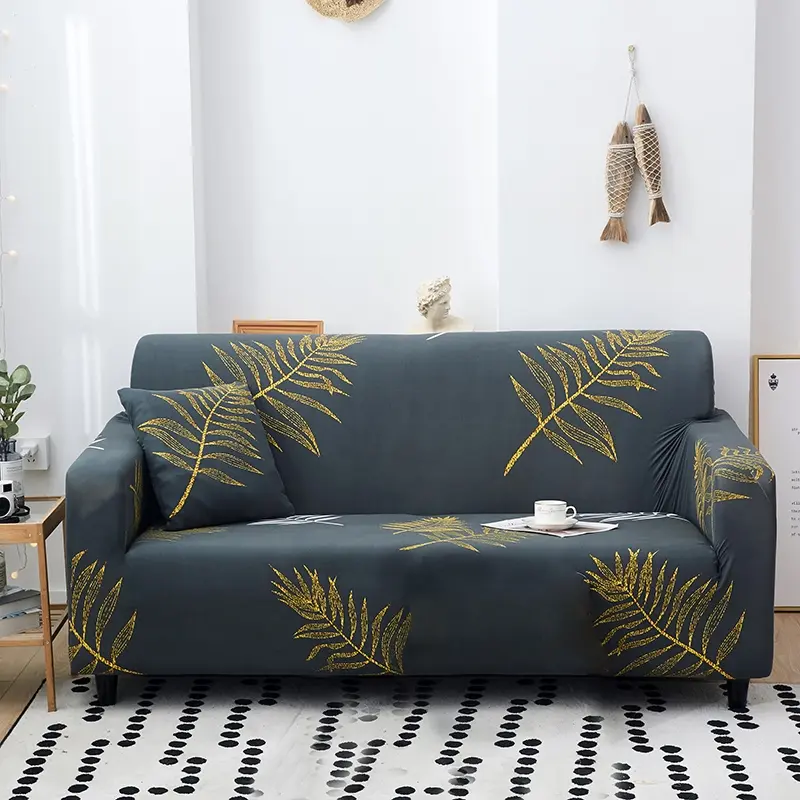 Elastic Sofa Cover with Free Pillowcase Stretchable Durable Nylon Polyester Blend Color Block Design Couch Covers for Living Room Bedroom Office Furniture Protector Elastic Sofa Slipcover