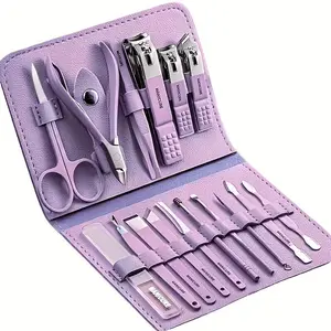 Violet Cutics Nail Clippers Holiday Haul Set 16 Piece Stainless Steel Manicure Pedicure Kit with Travel Case Durable Sharp Tools for Fingernail Toenail Care Perfect Gift for Wife Girlfriend Cute Girl