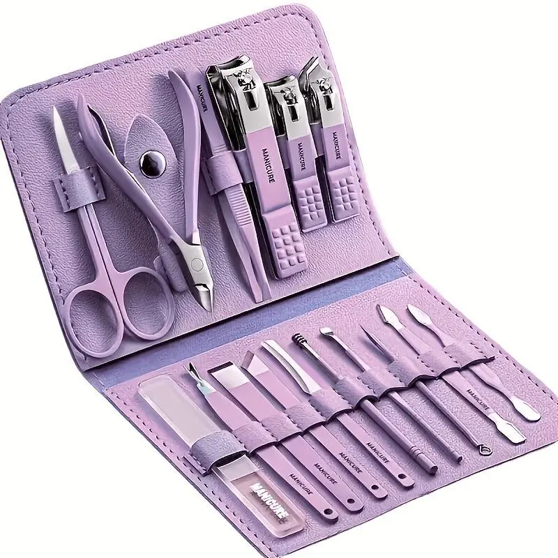 16-Piece Professional Stainless Steel Manicure Pedicure Kit with Cute Travel Case, Durable Nail Care Tools Including Clippers & Cutics, On-The-Go Home Grooming Gift Set for Women, Nails Set