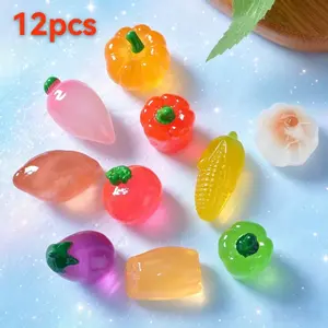 12 pieces of luminous cute simulated vegetable ornaments/colorful translucent plastic decorations, suitable for DIY crafts, classroom rewards, and party gifts for Halloween, Thanksgiving, Christmas, beaches and other themed activities Resin Ornament