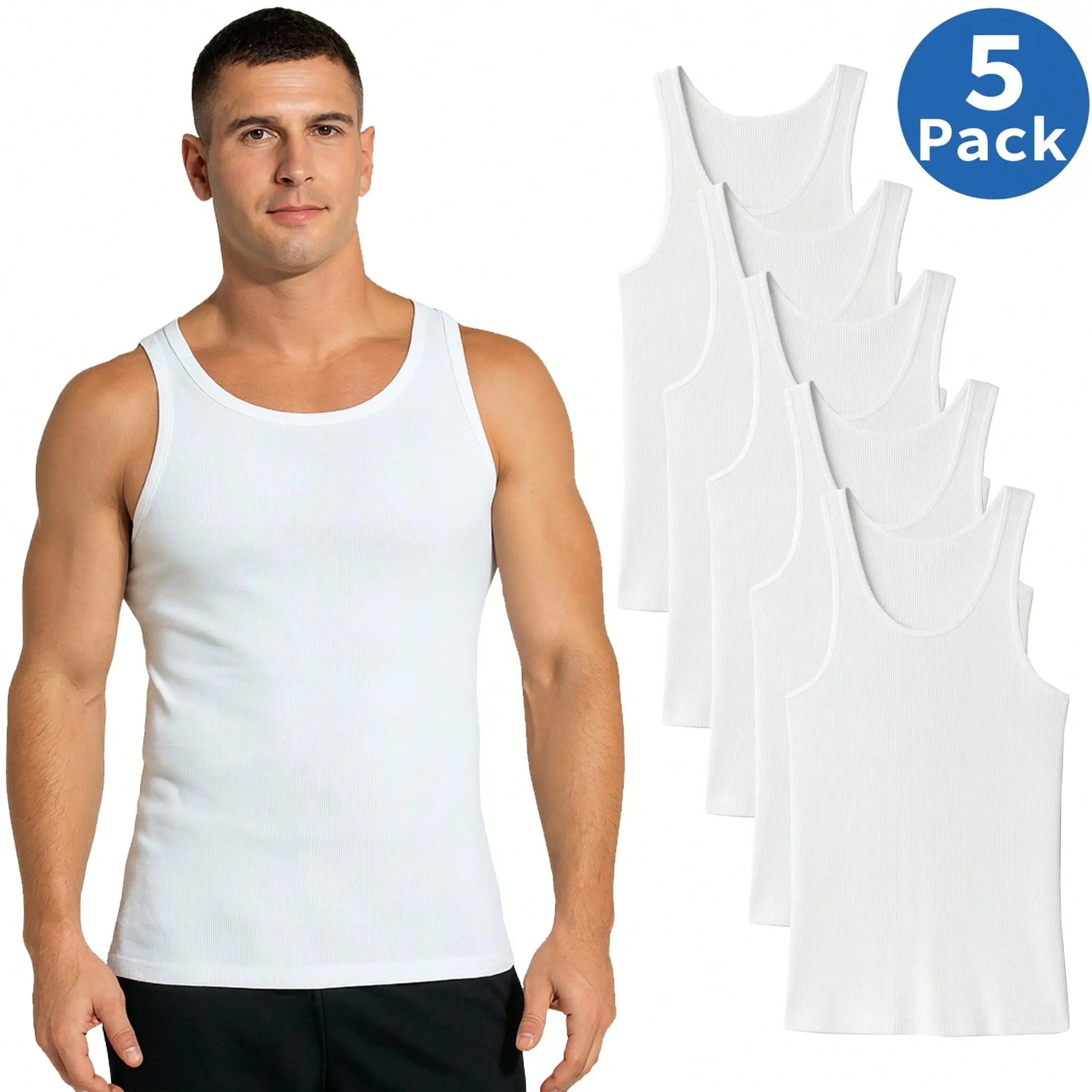 5, 10, 15-Pack Men's Ribbed Classic Tank Tops (Sizes, XS To 2XL)
