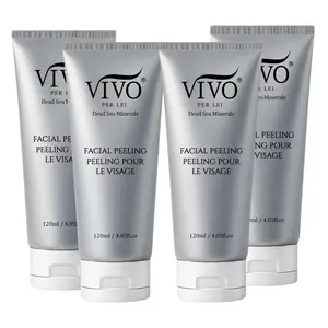 Vivo Per Lei Facial Peeling Gel - Blackhead Remover - Mild Facial Scrub with Dead Sea Minerals and Nut Powder - Gentle Exfoliant for Face - For All Skin Types - 4.05 Fl Oz - 4 Pack