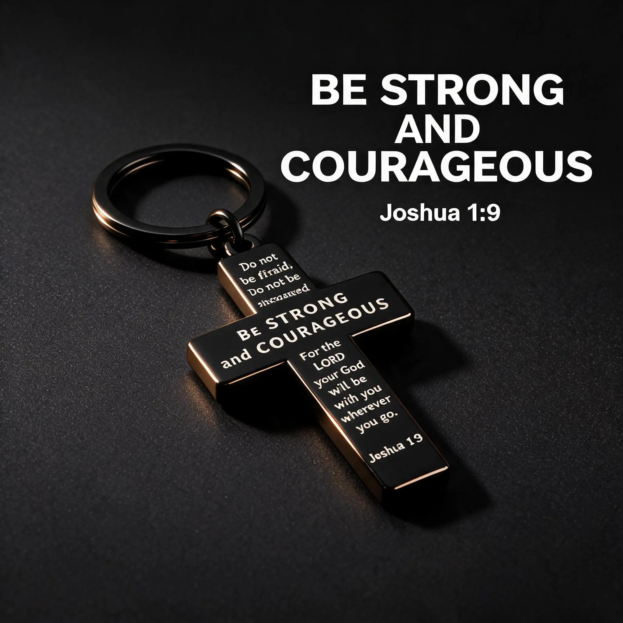Black Stainless Steel Cross Keychain for Men - Joshua 1:9 Be Strong and Courageous Bible Verse, Christian Gifts for Dad, Boyfriend, Baptism Birthday Christmas Presents, Gifts For Boyfriend