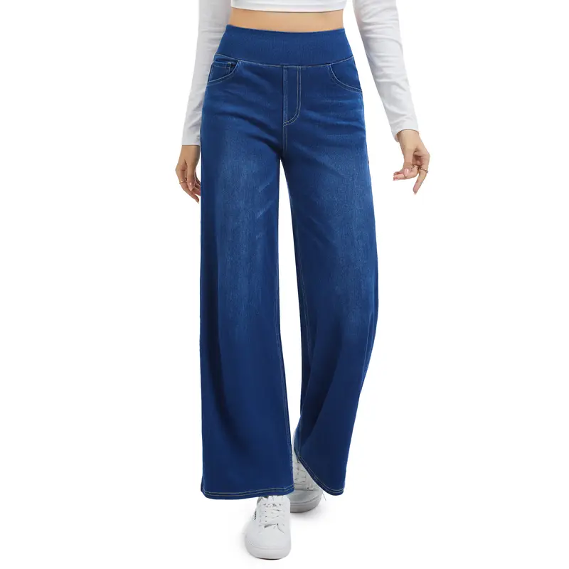 MAGCOMSEN Elastic High Waist Wide Leg Stretchy Jeans for Women Pull On Baggy Fit Jeans Tummy Control Trousers Casual Work Wear FallFreshness Outdoorfun,back to school shopping