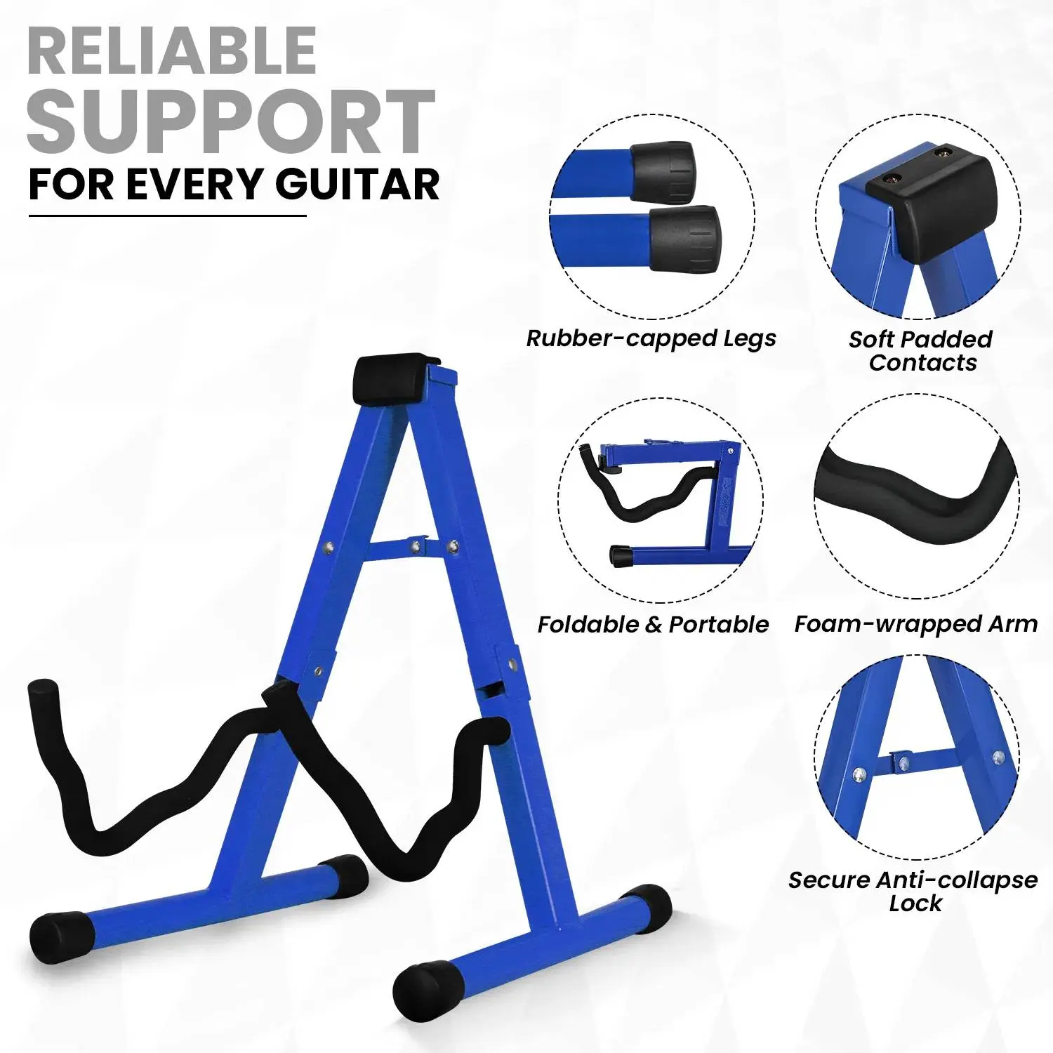 1 Pack A-Frame Guitar Stand with Soft Foam Arms, Non-Slip Rubber Ft for Acoustic, Electric & Bass Guitars - Home Storage & Display Rack, Folding, Guitar Storage, Steel Iron