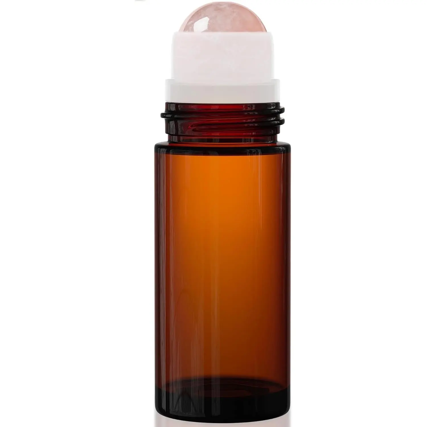 PrettyCare Rose Quartz Roller Bottle for Castor Oil – 50ml Refillable Amber Glass Roll On Bottle with Natural Rose Quartz Roller Ball, Leak-Proof Roller Ball Applicator for Essential Oils, Perfume