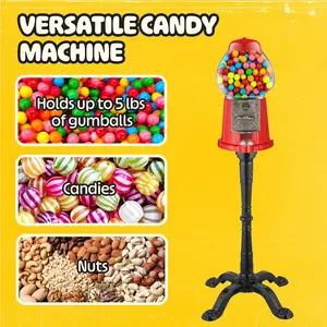 15” Gumball Machine with Stand and Coin Bank - Bubble Gum Machine Candy Dispenser Vending Machine with Glass Globe and Metal Base.