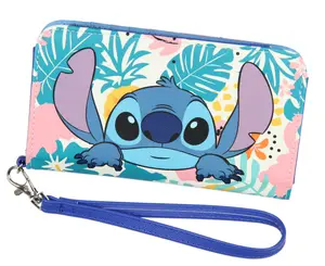 Disney Lilo & Stitch Tropical Design Snap-Closure Wristlet Wallet w/ Tech Pocket and Wrist Strap
