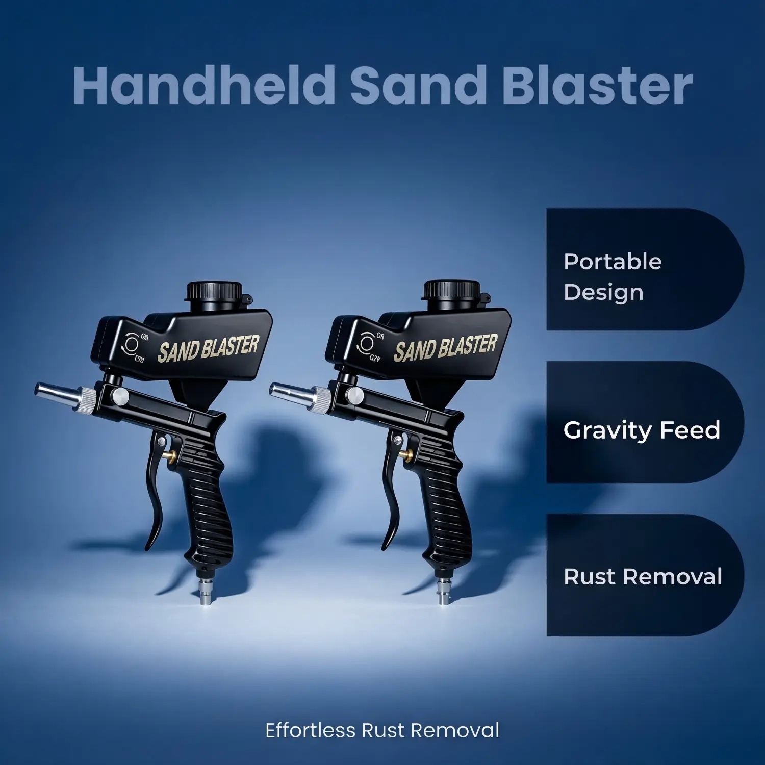 2-Pack Handheld Pneumatic Air Sand Blaster Gun, Portable Gravity Feed Sandblasting Tool for Rust, Paint & Scale Removal