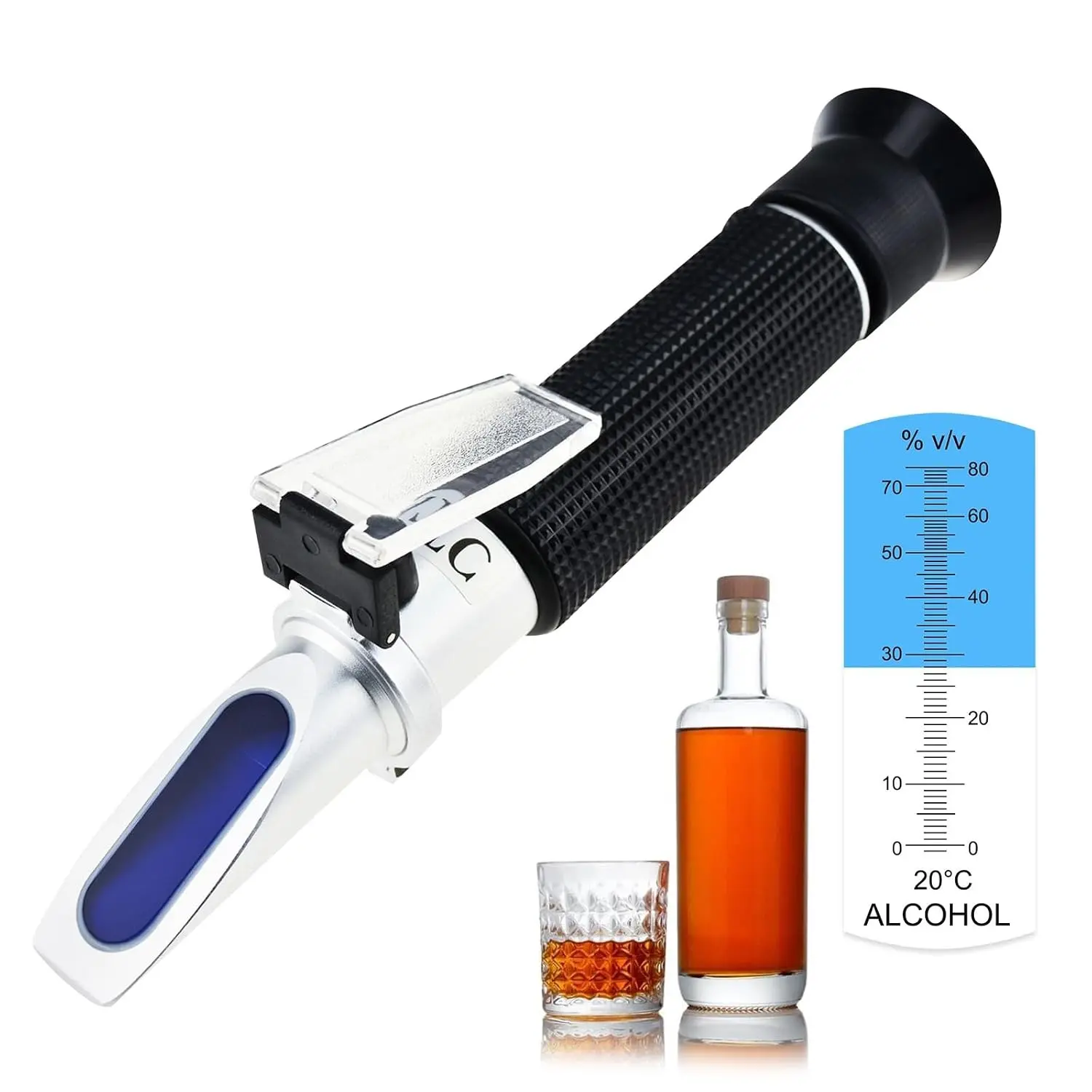 Alcohol Refractometer, Alcohol Volume Meter of 0-80% Volume Percent Scale Range, Accurate Alcohol Measurement Tool with ATC for Distilled Beverages, Whiskey, Vodka, Gin, Wine Making Homebrew Kit
