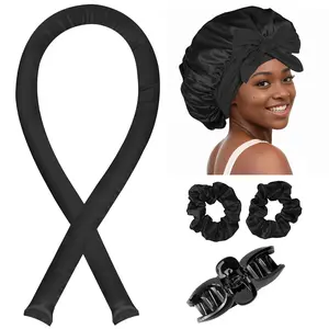 Heatless Hair Curler,Blowout Heatless Curls Overnight,No Heat Curling Rod Set with Silk Bonnet for Sleep in,Black