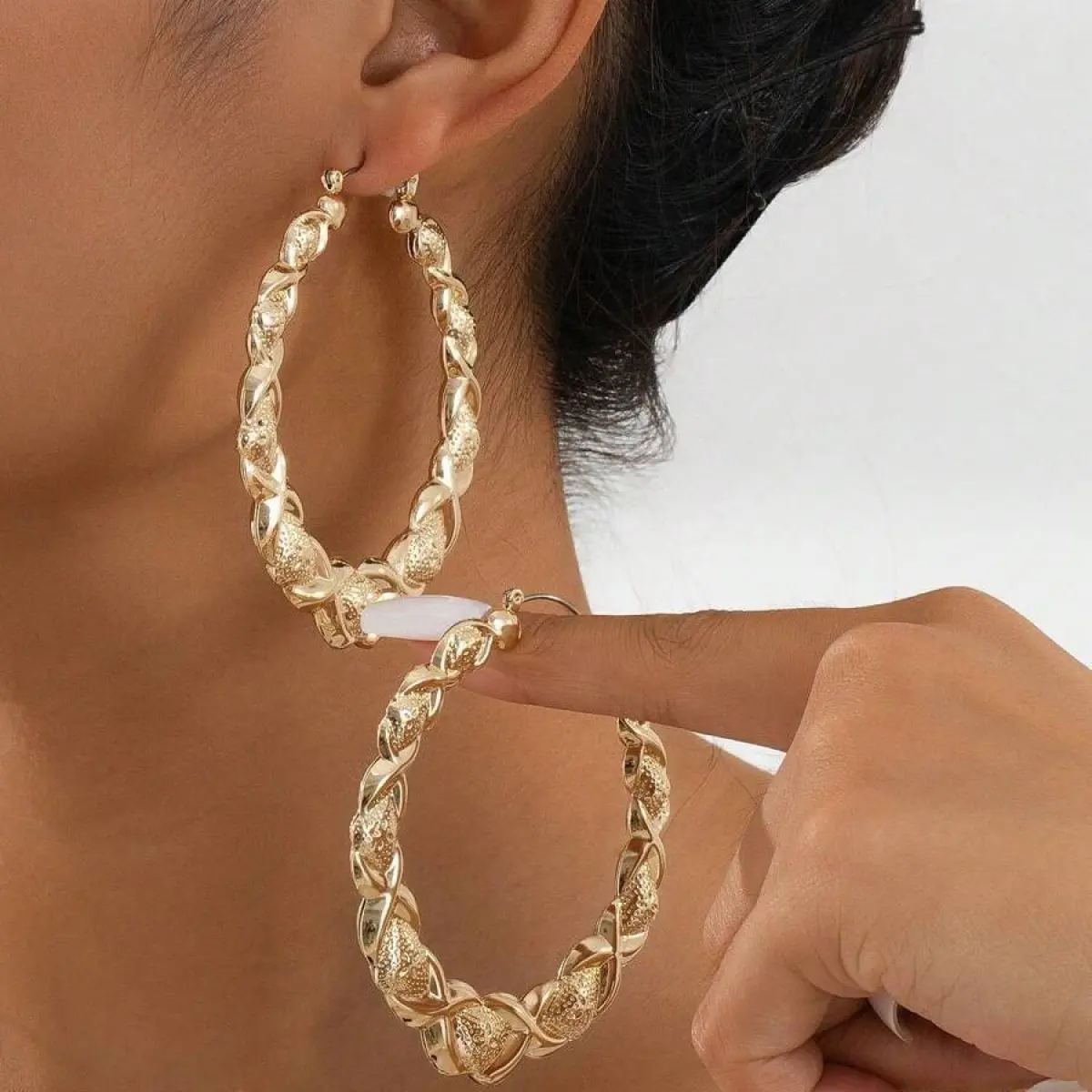 Women's Chunky Braided Hoop Earrings in Gold Tone, Oversized Statement Jewelry - Lightweight Tarnish Proof Accessories with Stainless Steel Posts, Gold Tone Finish, Accessories For Women
