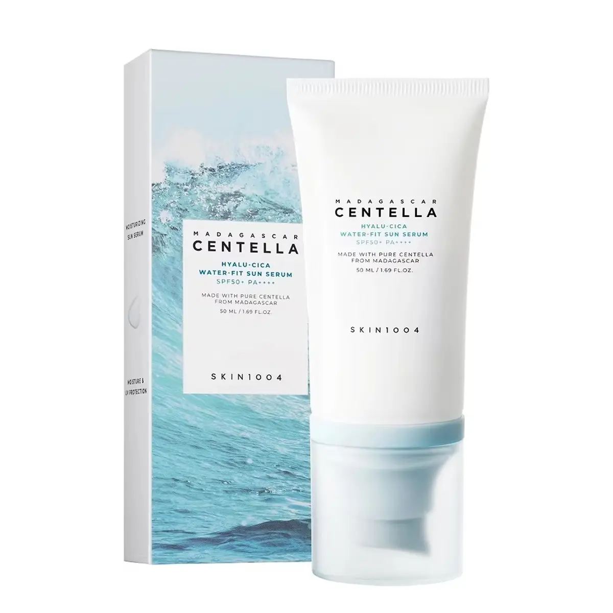 SKIN1004 Madagascar Centella Hyalu-Cica Water-Fit Sun Serum SPF50+ PA++++ 50ml – Lightweight Hydrating Sunscreen for Sensitive Skin Facial Hyaluronic