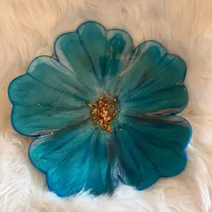 Resin Epoxy Center Piece Bowl - Decorative Tableware in Blue and Turquoise with Textured Design