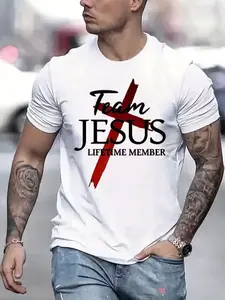 Men's Comfortable Crew Neck Casual T-Shirt, 100% Premium Pure Cotton Fabric, Soft Breathable Short Sleeve Top, Trendy Letter Print Menswear, Spring Summer Streetwear Casual Tee