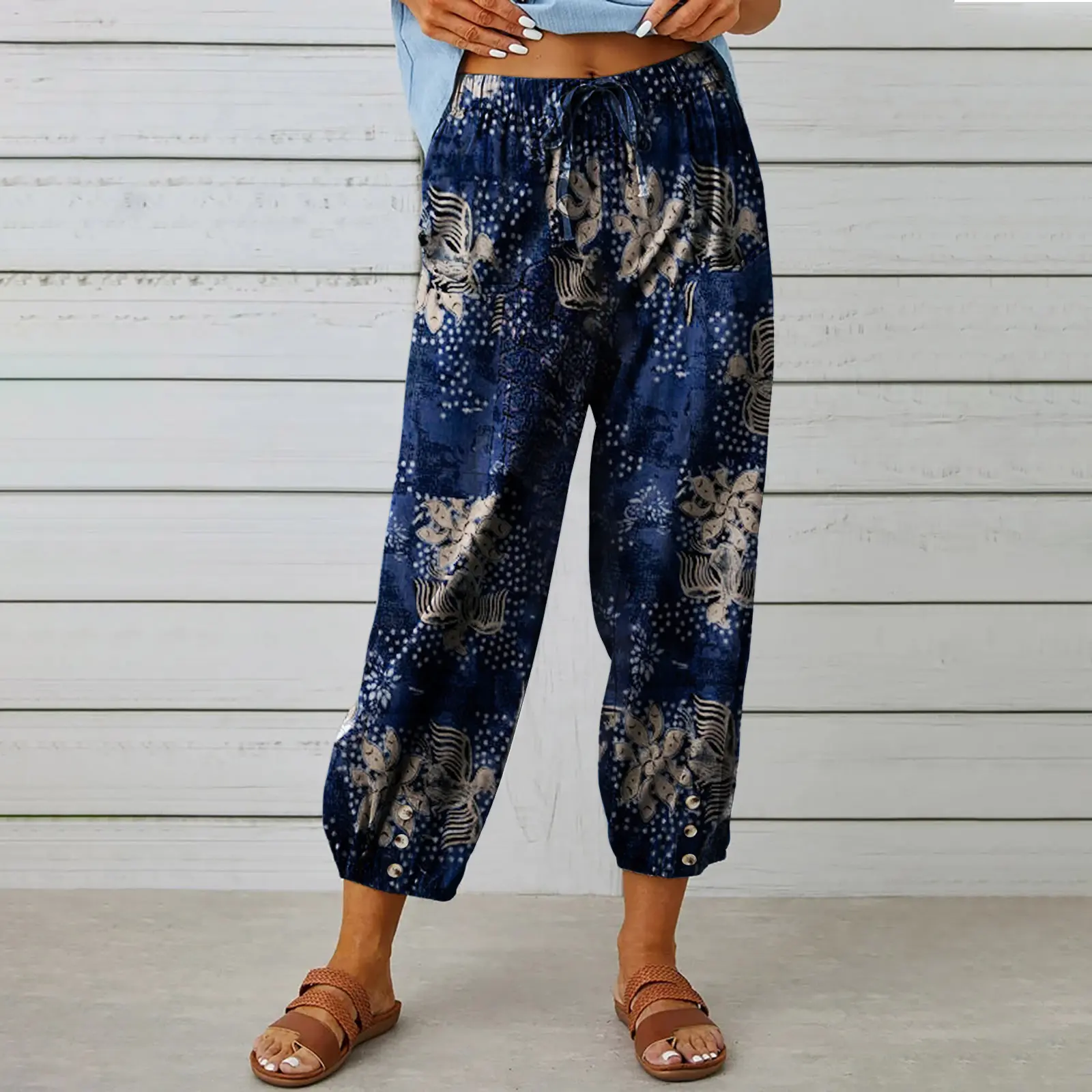 Women Casual Capri Pants Elastic Waist Baggy Womens wear Bottom sual pants  for women business casual dress pants casual trousers for ladies Summer  linen casual pants ladies' women's clothing cargo pants dress