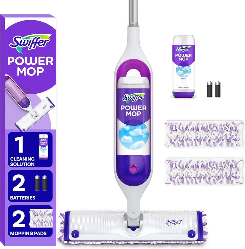 Swiffer PowerMop Multi-Surface Mop Kit for Floor Cleaning Includes PowerMop 2 Mopping Pad Refills Fresh Scented Solution & 2 Batteries