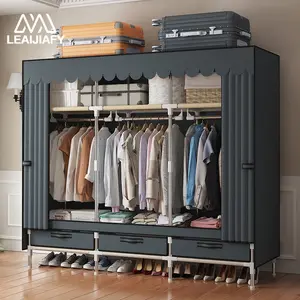 LEAIJIAFY Sturdy Portable Wardrobe with 3 Drawers 3 Hanging Areas & 3 Shelving Spaces Dust-proof Moisture-proof Design for Bedrooms Rental Units