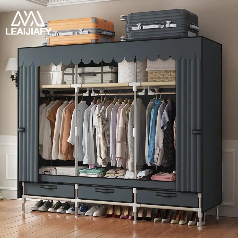 LEAIJIAFY Sturdy Portable Wardrobe with 3 Drawers 3 Hanging Areas & 3 Shelving Spaces Dust-proof Moisture-proof Design for Bedrooms Rental Units