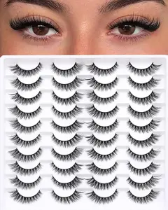 False Eyelashes 20 Pairs Wispy Lashes Faux Mink Lashes 14mm 3D Fluffy Cat Eye Lashes style 20-061)