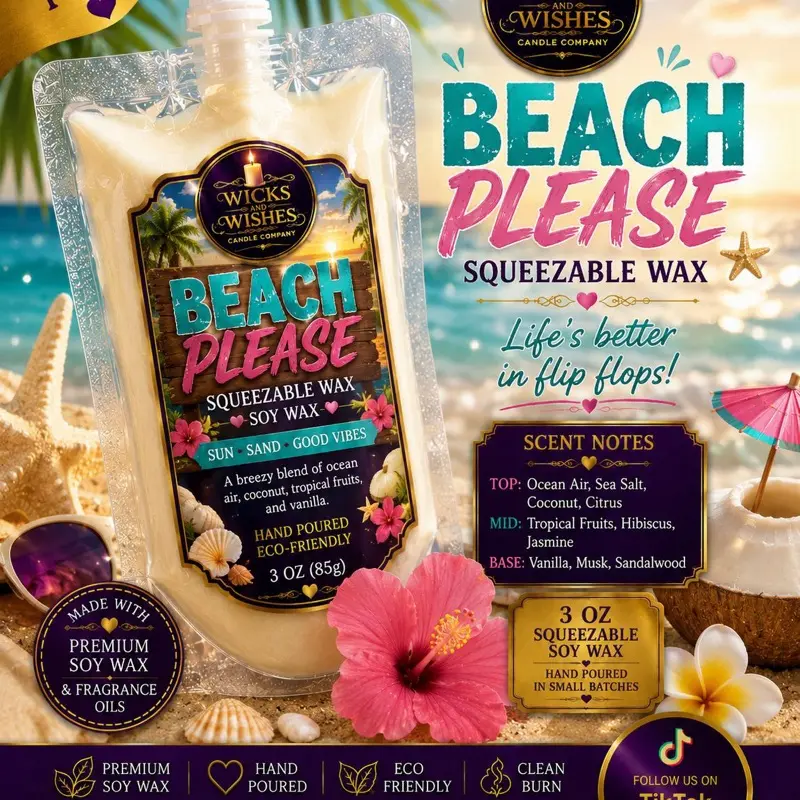 Beach Please 3 oz Squeezable Candle Wax, Home Decor Candle Accessory Beach Please 3 oz Squeezable Candle Wax, Home Decor Candle Accessory