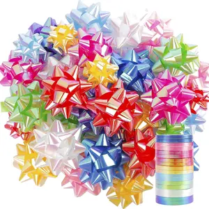 72 Gift Bows Assortment with 18 Rolls Curling Ribbons, Holiday Bows for Gift Wrapping, Christmas Wrapping Ribbon, Crafting, Wedding, Party, Festival, Florist Flower(9 Rainbow Colors)
