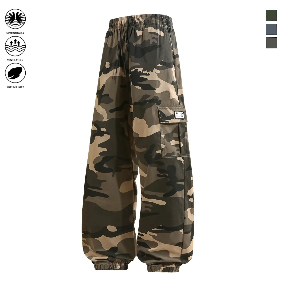 Men's Camouflage Cargo Pants - Breathable, Comfortable Polyester Clothes with Mid Waist, Multi-Size, Pockets for Hiking, Everyday Casual Wear design