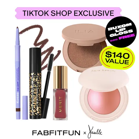 FabFitFun Jeselle's Glow-To's ($140 Value) | ILIA, Rare Beauty, Kosas, Merit, Tarte | Bronzer, Blush, Eyeliner, Lip Oil, Mascara