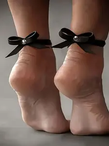 Women's Punk Style Bow Decor PU Leather Low Cut Anklets, Fashionable Jewelry for Party, Daily Clothing Decor, Trendy All-match & Exquisite Jewelry for Birthday Gift