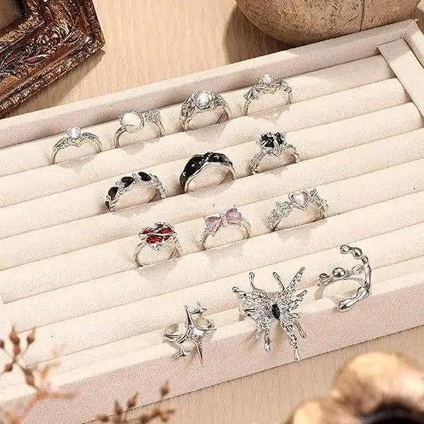 13 piece Crystal Stackable Ring Vintage Irregular Chunky Adjustable Rings Heart Cross Bud Bow Ring Fashion Jewelry GIft