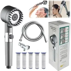 Handheld Shower Head with 3 Massage Spray Modes, High Pressure Filter, One-Click Stop Water, 60 Inch Chrome Hose, Bathroom Accessories