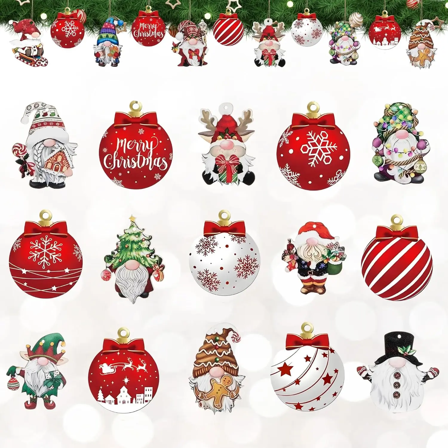 24PCS Gnome Christmas Ornaments Set