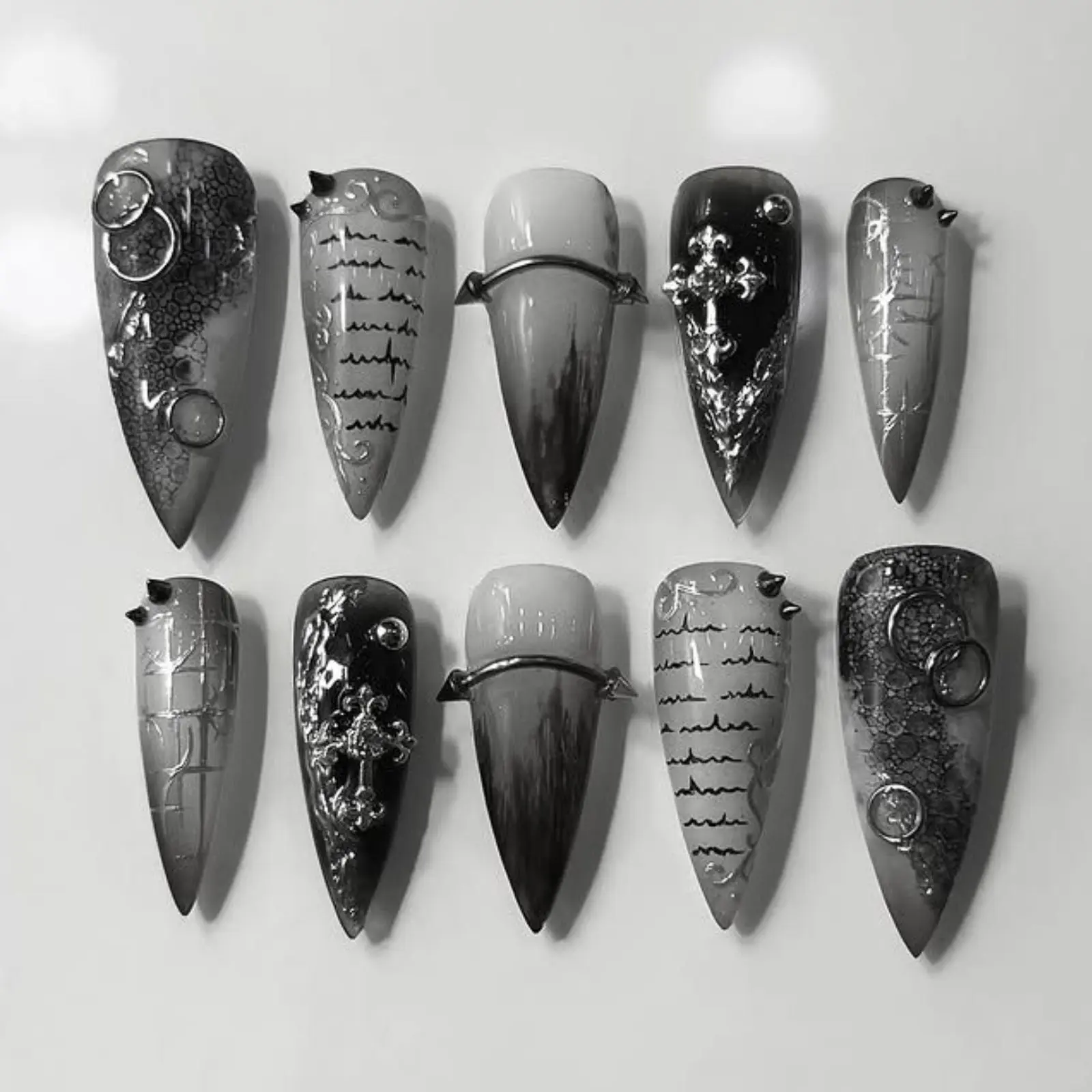 Y2K Gothic Nails Art | 3D Nail Art | Unique Nail Designs | Vintage Steampunk Nails | Edgy Statement Nails | Alternative Nail Inspo