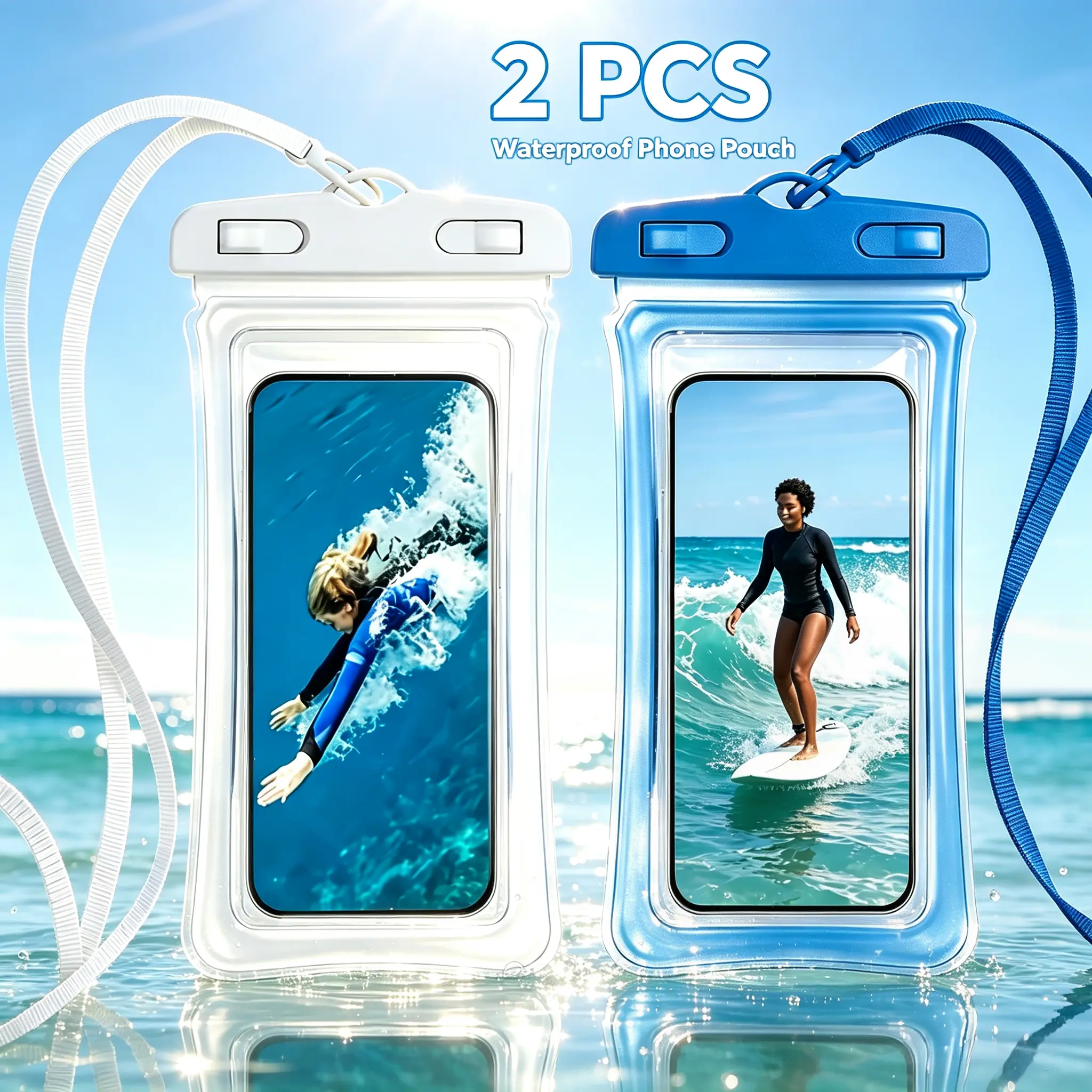 Outdoor touchscreen waterproof phone pouch, 2 pcs waterproof phone cases, dry bag for cell phones, suitable for the vast majority of mobile phones on the market, waterproof and sweatproof, ideal for protecting phones while swimming, camping, and rafting.