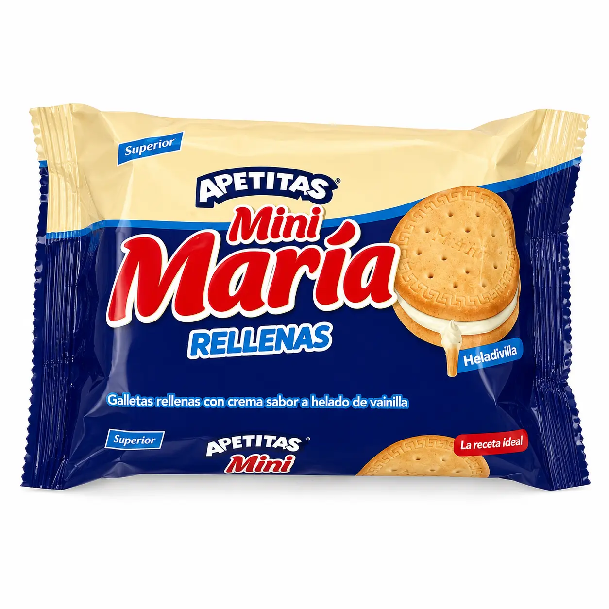 Apetitas Mini María Rellenas Vanilla Ice Cream Cookies 216g | 6 Packs x 36g | Ecuadorian Cookies
