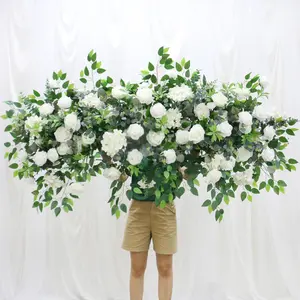 S-A7615 2pcs/set White Rose Greenery Banyan Leaves Flower Arrangement Wedding Backdrop Decor Props