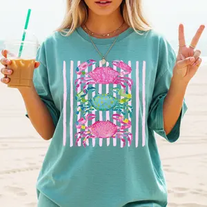 Comfort Colors Funny Crab Shirt, Beach Vibes Nautical T-shirt, Summer Vacation Gift Cotton Trending