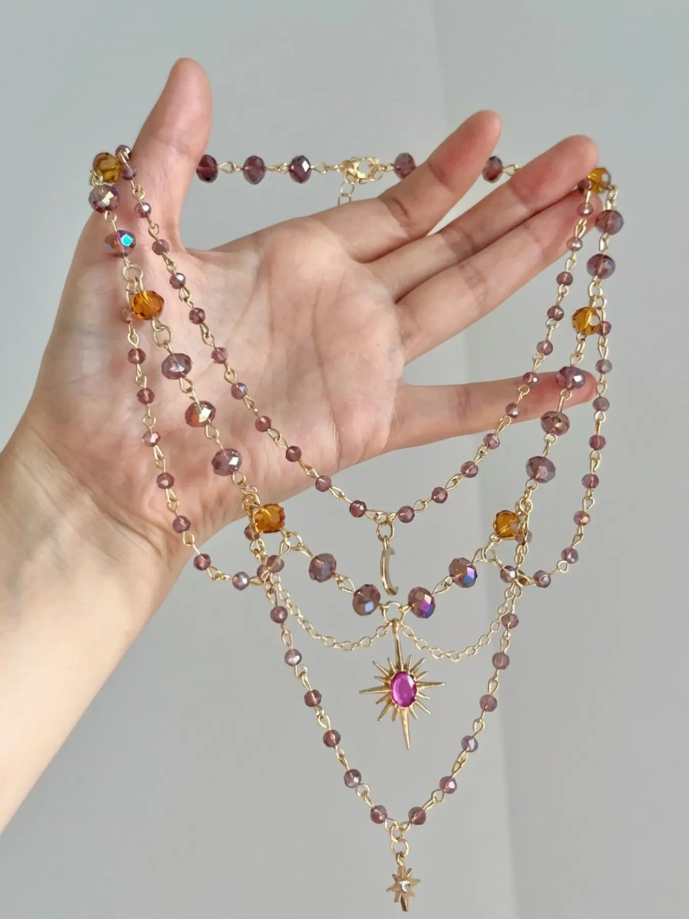 Fashion Minimalist Style Imitation Crystal Moon Pendant Necklace, Necklace Gift, Chic Irregular Tassel Collarbone Jewelry for Unique Decorative Necklace