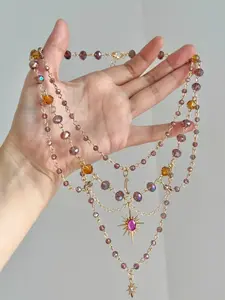 Fashion Minimalist Style Imitation Moon & Star & Sun Pendant Necklace, Chic Collarbone Jewelry, Unique Layered Necklace, Star Shine Necklace