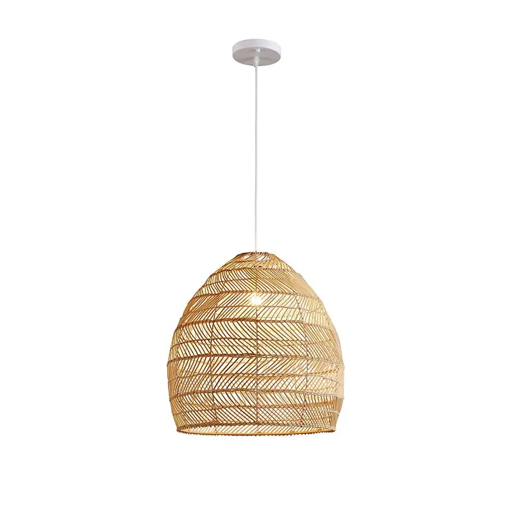 Aeyee Bamboo Pendant Light Fixture Boho Style 1 Lights Rattan Pendant Lamp Woven Hanging Light for Kitchen Island Nursery