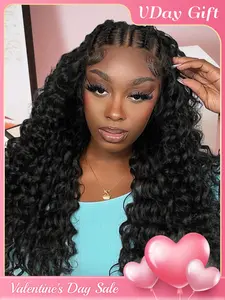13X6 HD Lace Front Half Braided Curly Wig Synthetic Half Cornrow Half Curly Wig with BabyHair Pre-Style Braided Wig Handmade Synthetic Hair with Curly Ends, Multiple Styling Options, Natural Looking Wigs Synthetic Curly Wavy