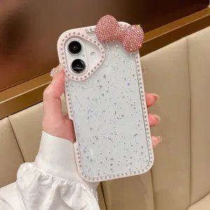Double-Sided Rhinestone Phone Case, HD Star Sequins Glitter Frame, Water Drill Bowknot, Fashion Luxury for iPhone 13/14/15/16/17 Pro/plus/pro Max