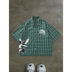 Men's retro checkered printed short sleeved shirt, loose and comfortable button top, suitable for daily wear, suitable for all seasons