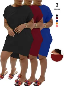 Sexy Plus Size T-Shirt Dress, Crew Neck Short Sleeve, Summer Minimalist Streetwear, Lengthening Leg Design, Spring & Fall Fashion