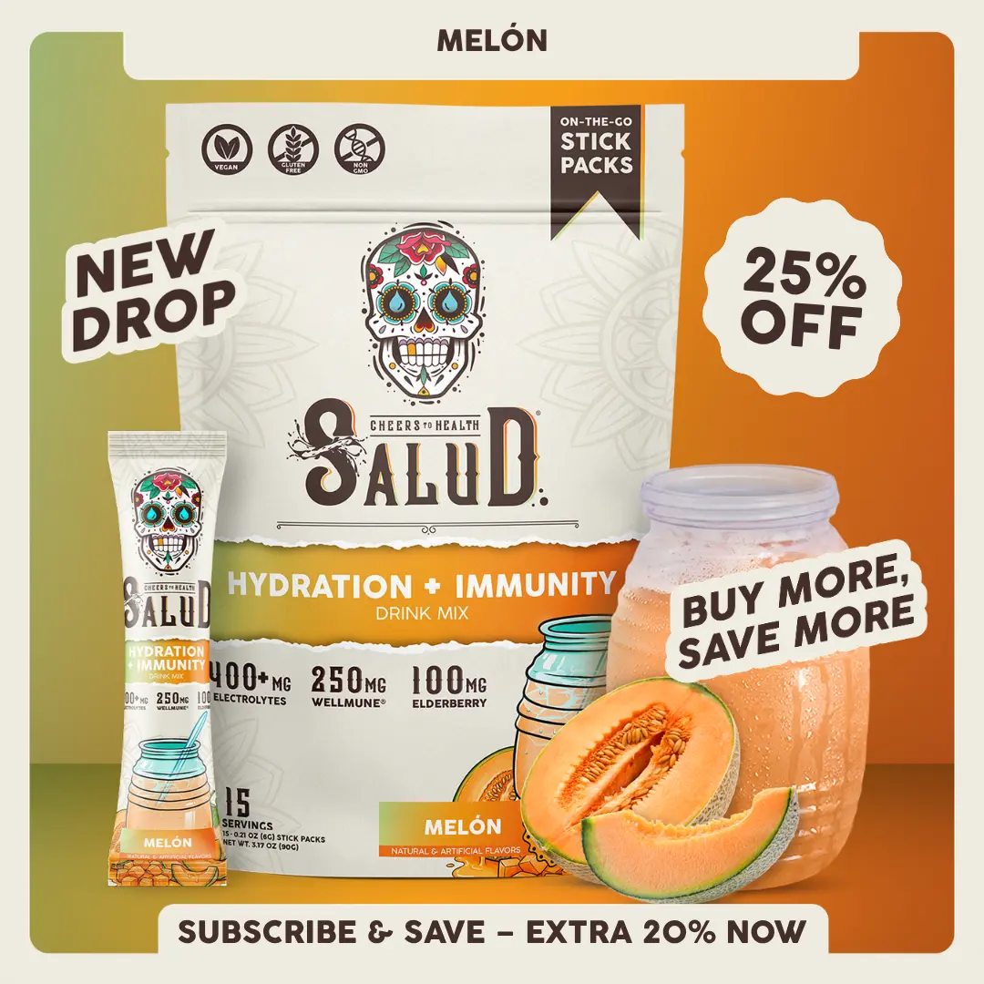 Salud 2-in-1 [Hydration + Immunity] Electrolytes, Immune Support, Dairy & Soy Free - 400mg Electrolytes, 250mg Wellmune, 100mg Elderberry - Healthcare, Vitamin (15 Servings), Coconut, Sugar, Daily Health Bundle, Essential Minerals Supp
