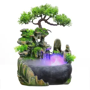 Indoor LED Light Tabletop Water Fountain with Resin Rockery - Fengshui-Inspired Decor Ornament for a Tranquil Ambiance