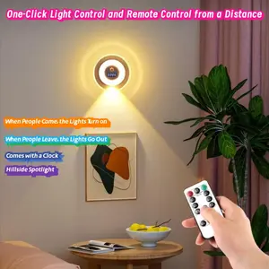 Human Motion Sensing Wall Lamp, Remote Control LED Spotlight, USB Rechargeable Three Color Changing, Bedroom Bedside Hallway Ambiance Night Light
