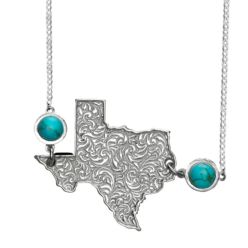 Lone Star Western Pendant|Texas Shape| Simulated Turquoise