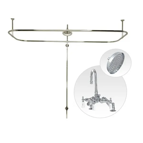 Side Deck Mount Clawfoot Tub Shower Enclosure with Gooseneck Faucet and Rain Shower Head in Chrome