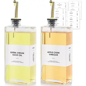 Olive Oil Dispenser For Kitchen, Glass Oil Bottle 500ML Oil And Vinegar Dispenser Set Of 2, Cooking Oil Dispenser With 2 Stainless Steel Pourers & 44 Labels, Soy Sauce Dispenser, Coffee Syrup Bottles